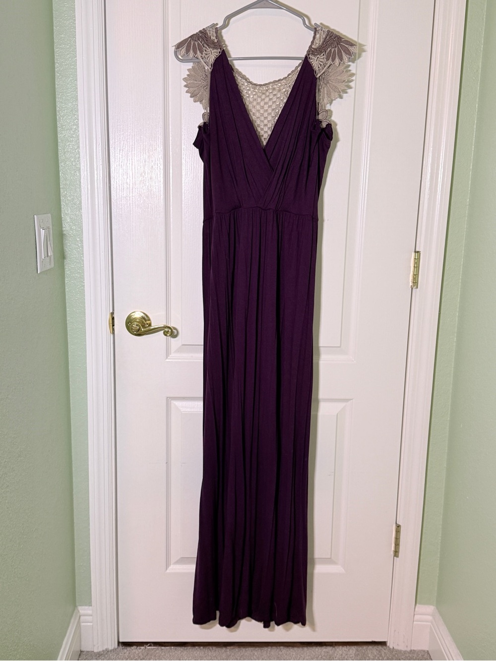 Gilli Deep Plum Maxi Dress with Lace Cap Sleeves